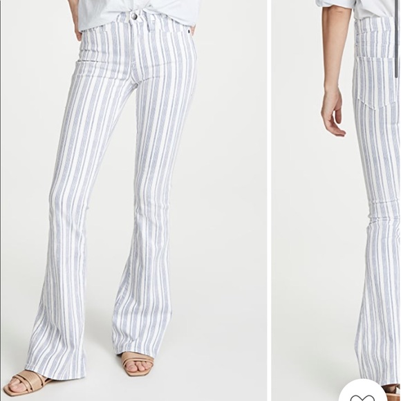 BNWT FRAME Size 25 Le High Flare Stripes Blue Jeans - Picture 2 of 5